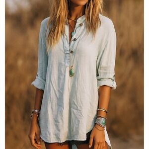 Cynthia Rowley sz XXL Womens 100% Linen Long Sleeve Button Tunic Top Laggenlook